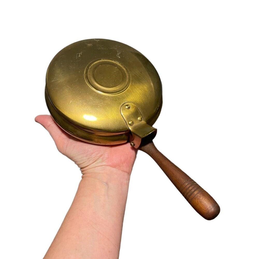 Vintage Metal Brass Silent Butler Solid Wood Handle Hinged